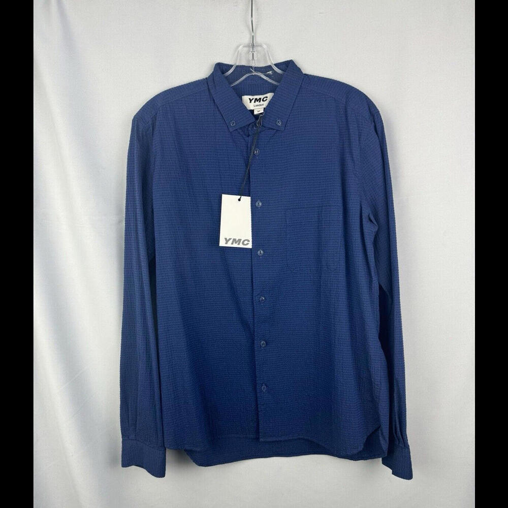 YMC You Must Create London Dean Seersucker Button-Down Shirt Cotton Blue Size M